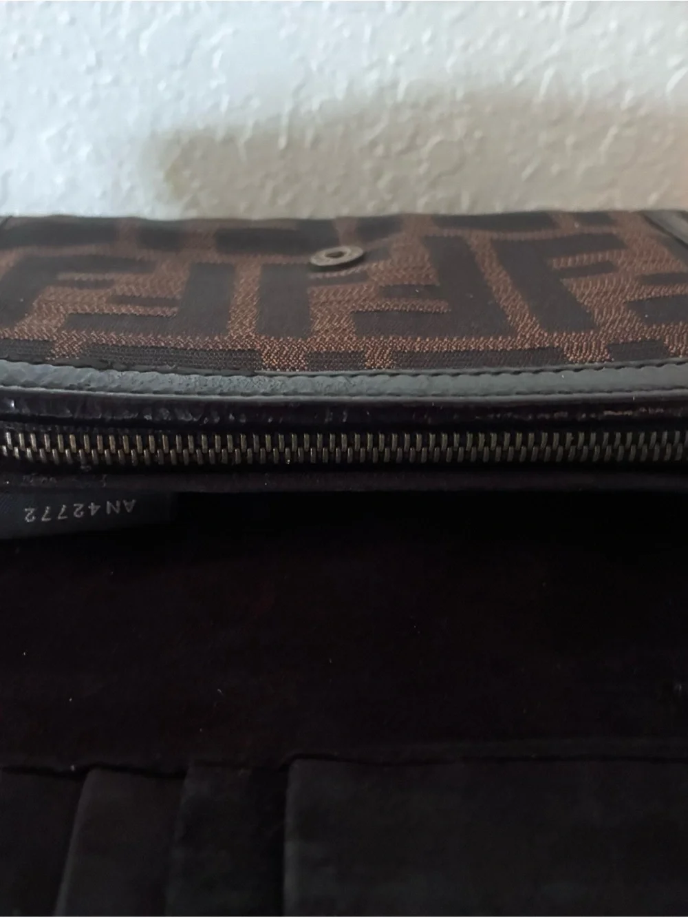 Fendi Zucca Black and Brown FF Canvas Compact Trifold Wallet Y2K